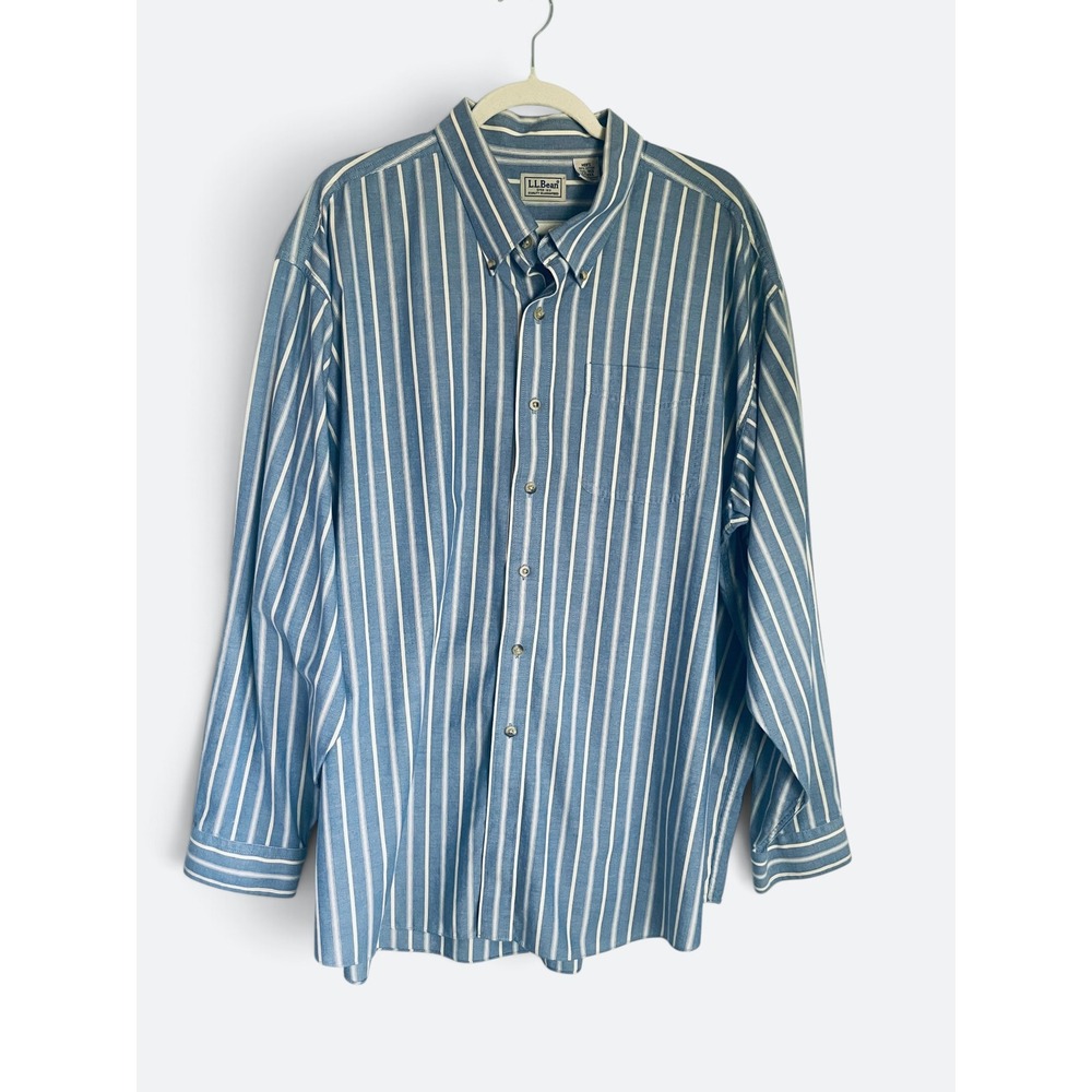 LL Bean Mens Blue Stripe Shirt Button Down Long Sleeve XXL Modern Uniform
